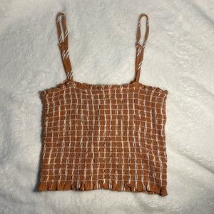 Orange Striped Woven Elastic Bandeau Top
